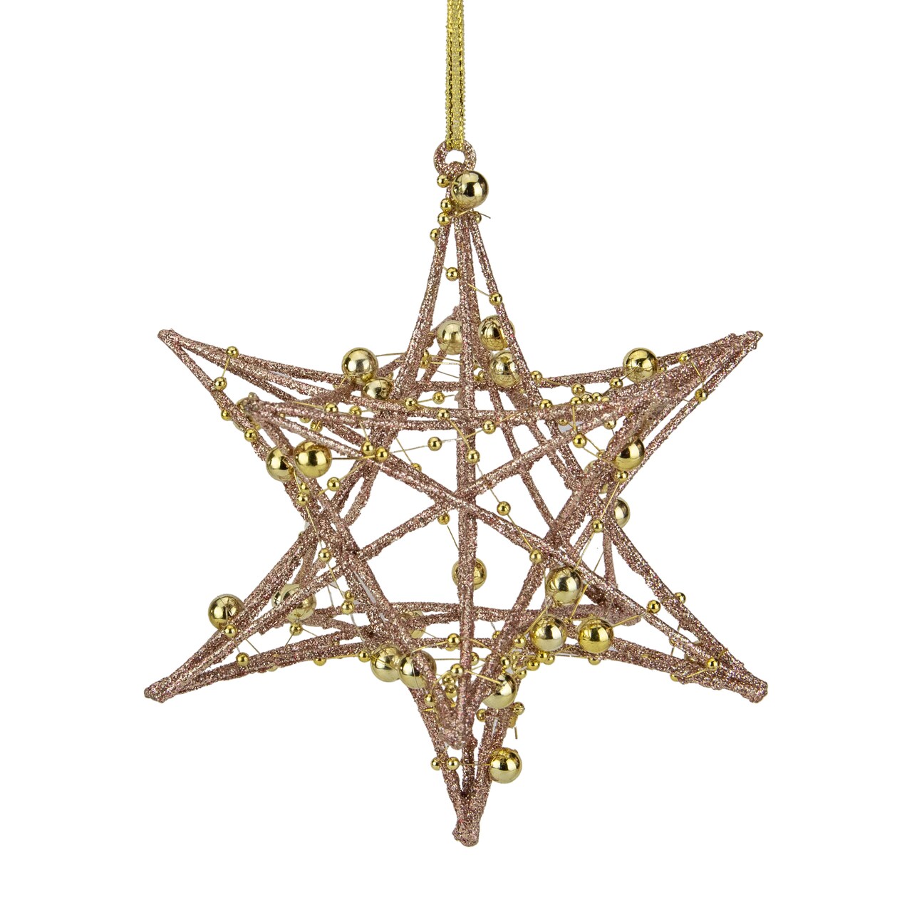 Northlight Starburst 3-D with Glitter and Beads Christmas Ornament - 5" - Rose Gold